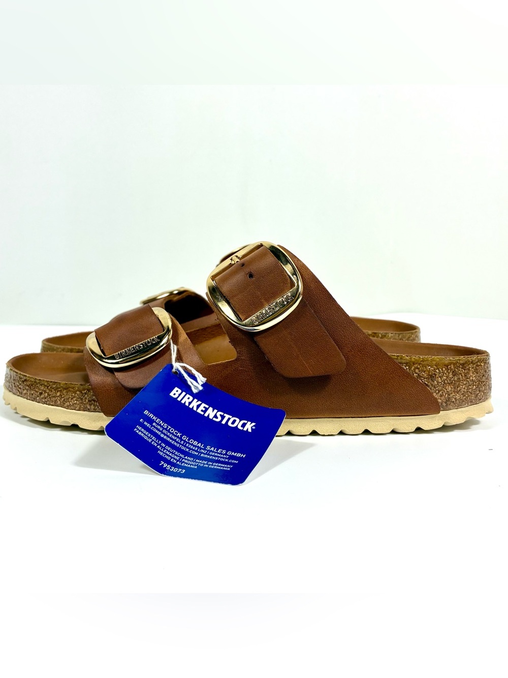 Birkenstock Arizona Big Buckle Slide Sandals Oiled Leather Antique Cognac 40EU - Picture 9 of 17